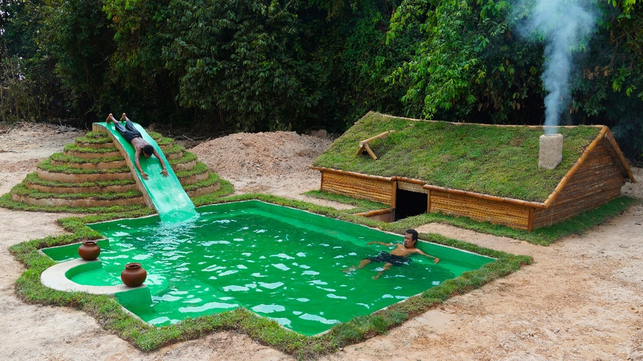 90Days Building Underground House With Water Slide To Swimming Pool