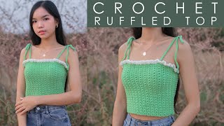 Easy Crochet Ruffled Crop Top Tutorial | Friendly For Beginners | Chenda DIY