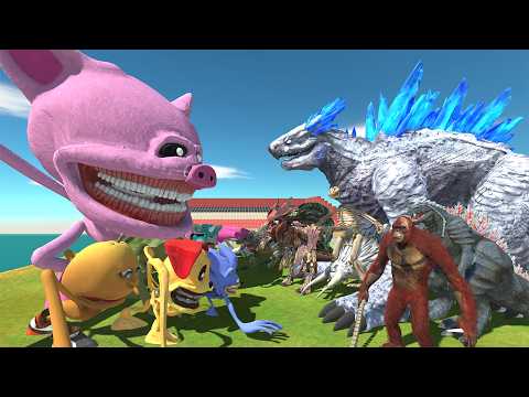 Brainrot Animal Meme Team Pig Tapes Vs Team Kaiju Shimo GXK Animal Revolt Battle Simulator