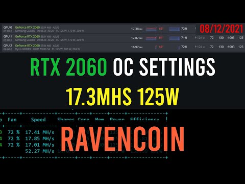 RTX 2060 Ravencoin Overclock Settings 17Mhs 125w Hiveos (Samsung and Hynix Memory) Mining RVN