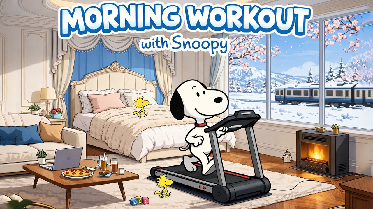 Morning Workout with Snoopy 🌸💪🏼 Gentle Morning Jazz to Clear Your Mind