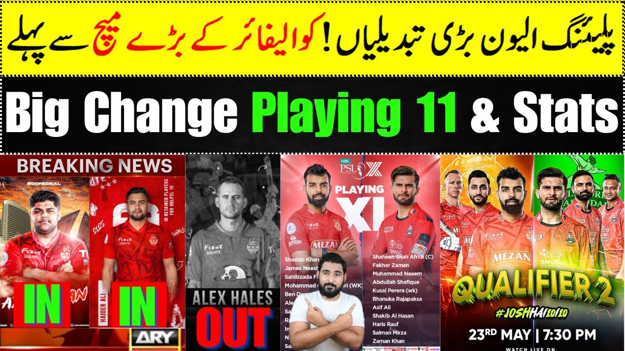Qualifier 2 Lahore Qalandars vs Islamabad United PSL 2025 | Playing 11 with Ground Stats