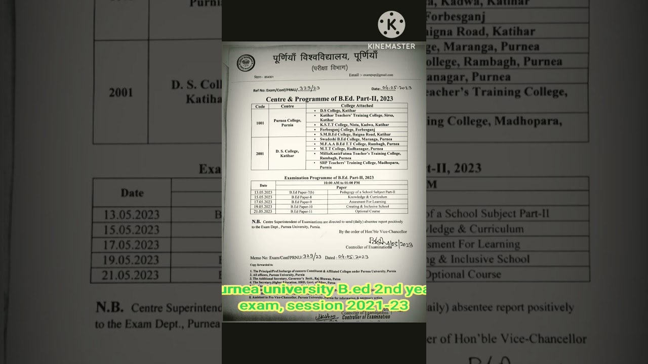 Purnea university B.ed exam date and center session 2021-23
