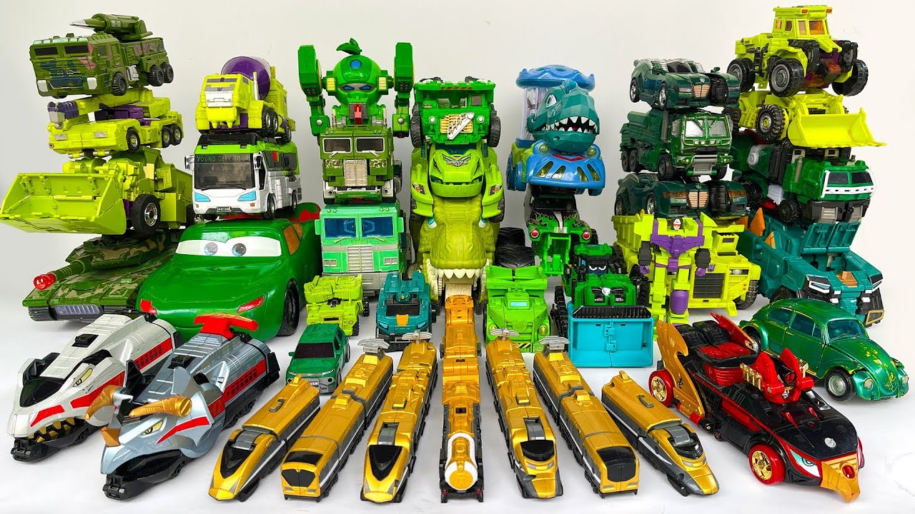 Новые зеленые игрушечные роботы-трансформеры и Могучие рейнджеры: грузовик Оптимуса Прайма, поезд...