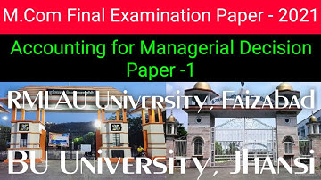 Accounting for Managerial Decision || M.Com Final year Examination-2021|| M.Com question paper 2021