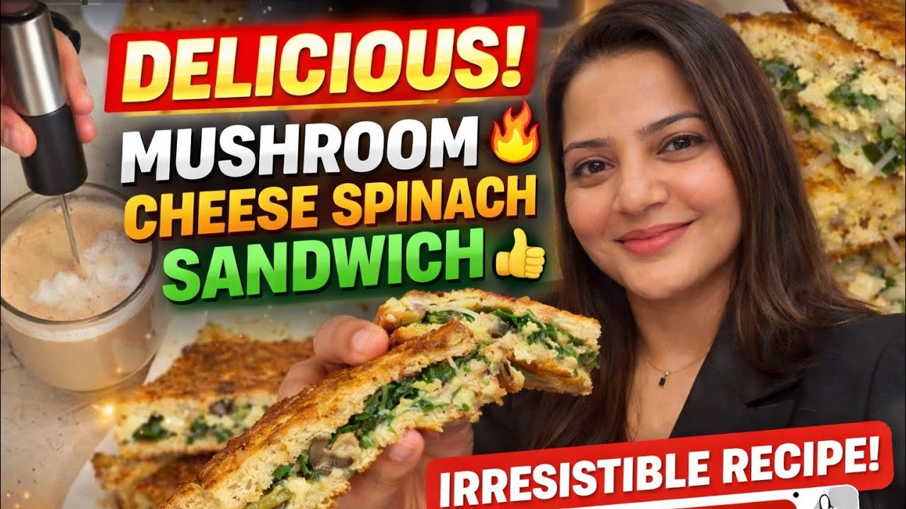 Cafe-Style Mushroom Cheese Spinach Sandwich at Home ☕🥪