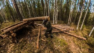 Хижина у реки. Продолжаю возводить стены. Пробрался на квадроцикле!