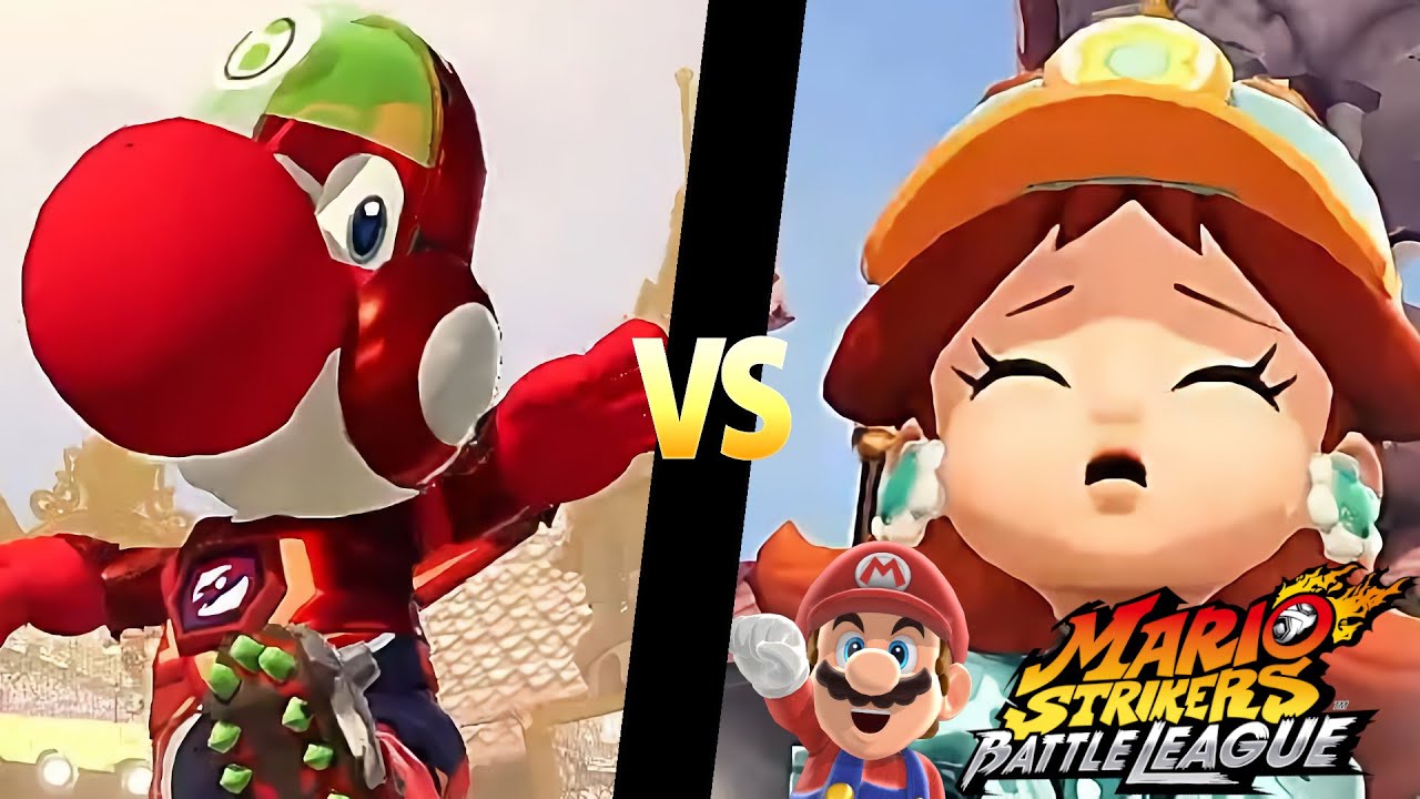 Mario Strikers Battle League Team Yoshi vs Team Daisy in Spooky Mansion