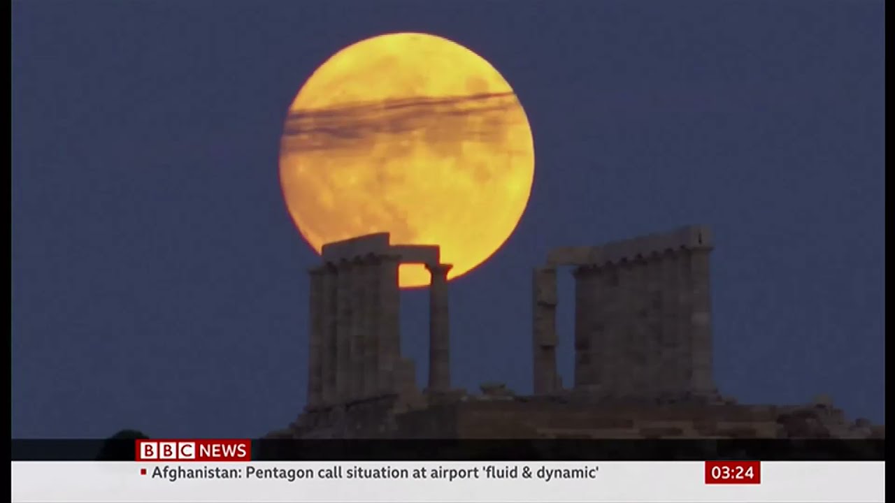 Full 'Sturgeon Moon' as seen in Greece - BBC News - 22nd August 2021