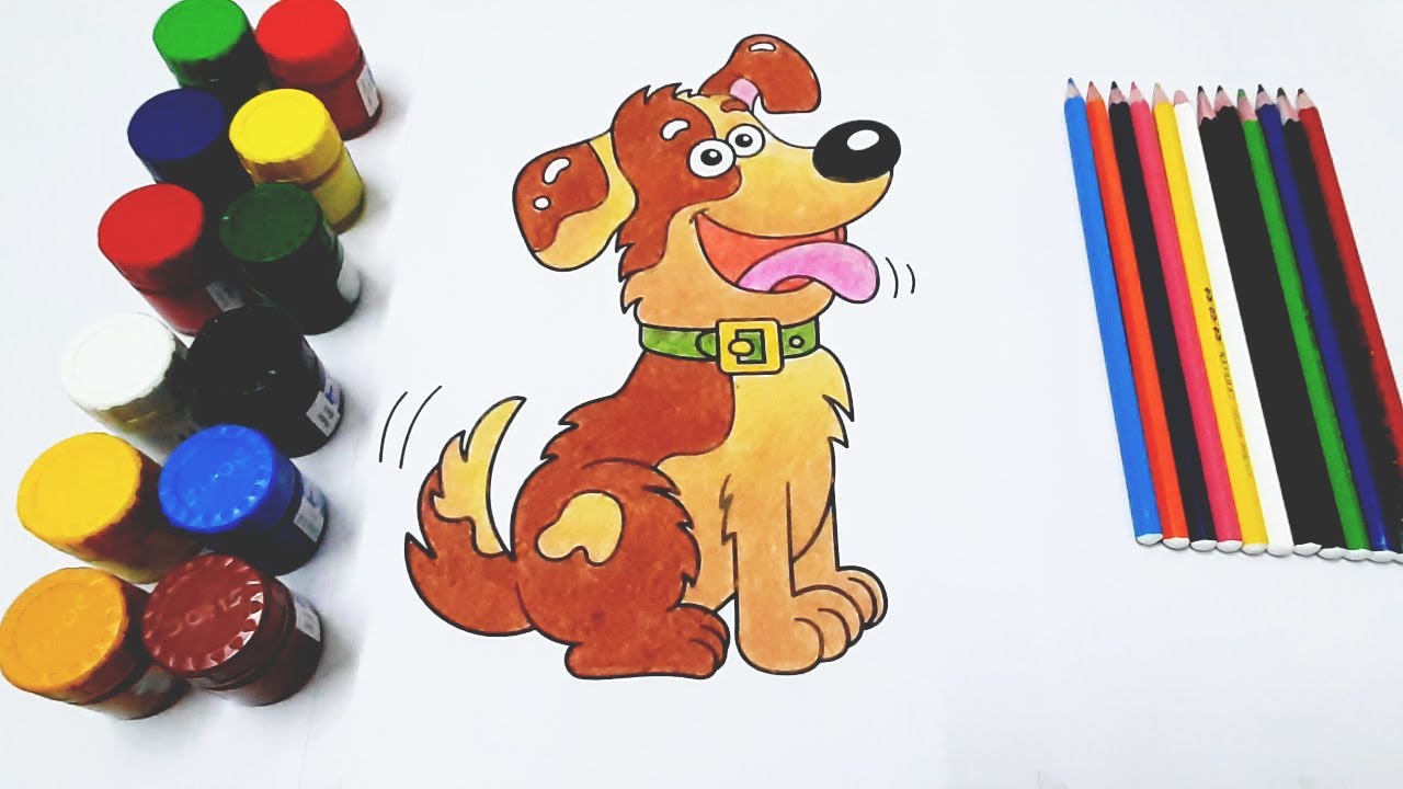 How to Color Cute Dog Drawing | Cartoon Dog | Oil Pastel Color Art ...