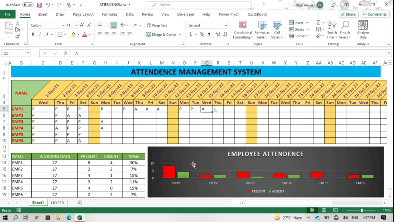Create Fantastic Fully Automated Attendance Sheet In Excel Hindi Urdu Create Fantastic Fully Automated Attendance Sheet In Excel Hindi Urdu