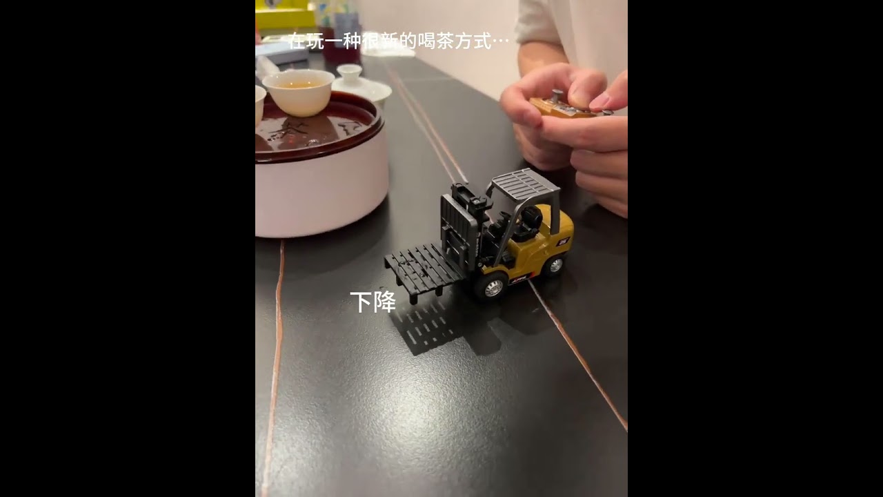 非要在我们面前展示一下他的迷你叉车…