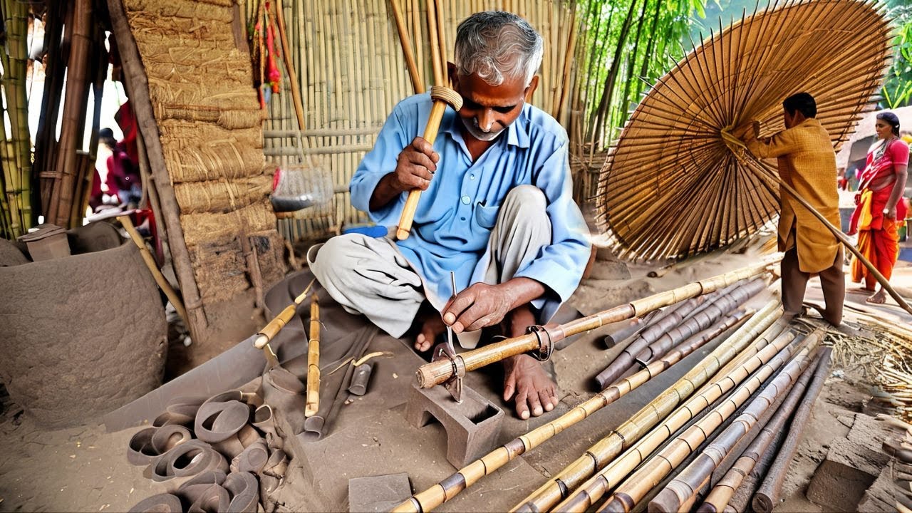 90 Year Old Carpenter Made Big Umbrella By Using Bamboo | How People Earn From This Trick
