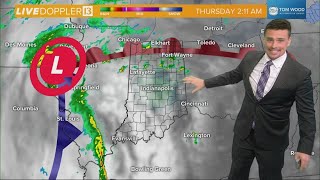More scattered rain and storms possible at times Thursday across Indiana | Low severe risk