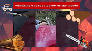 Winching a 14 foot log out of the woods #NorwoodHydraulicWinch