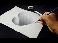 How to Draw a 3D Hole Heart Shape - Pencil Drawing Step by Step