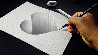 how to draw a 3d hole heart shape easy pencil drawing step by step