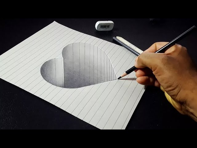 how to draw a 3d hole heart shape easy pencil drawing step 