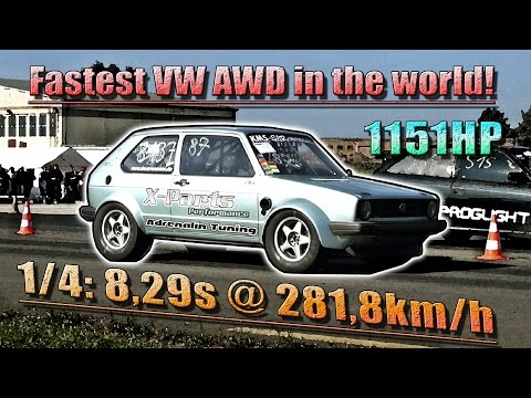 NEW VW AWD WORLD RECORD! 16Vampir Golf Mk1 AWD 1151HP 8,29s @ 281km/h