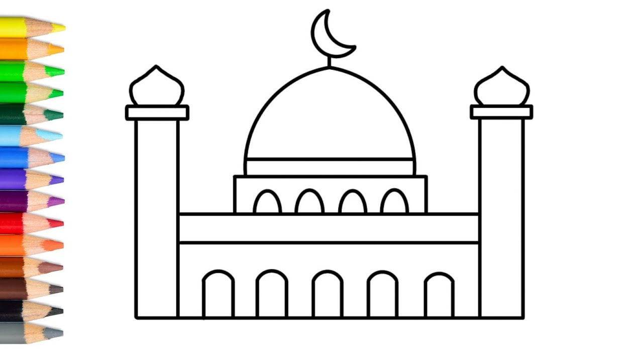 Cara menggambar Masjid yang bagus dan mudah digambar