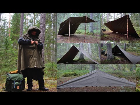 Canvas Poncho Shelter Setups Solo Overnight - YouTube