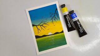 Easy Sunset Scenery Painting with Gouache | Full Tutorial for Beginners