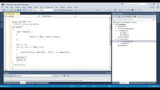 C programming visual studio console app String Array Code Snippet