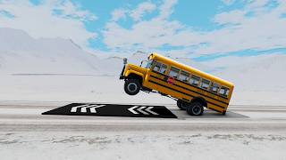 🚌 Monster School Bus vs Double Ramp! Insane Snow Jump Challenge ❄️ | BeamNG Drive screenshot 4