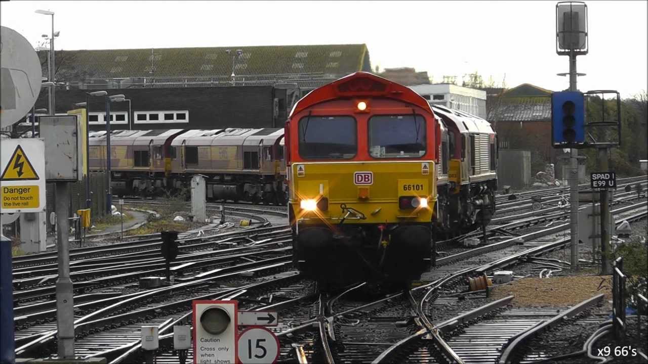 x9 Class 66's in Convoy on 0X12 @ Eastleigh 18/02/12