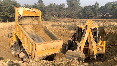 JCB Backhoe Video - Loading Soil In Village Farm JCB Dozer - JCB Stunt