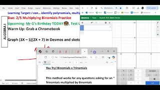 2/6/25 A1 Warm Up, Notes & Assignment Multiplying Polynomials Using Desmos #mrglee
