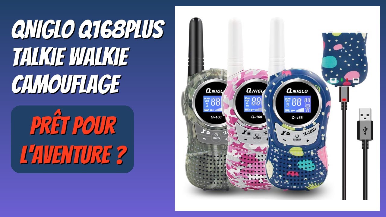 QNIGLO Q168Plus+ Talkie-Walkie Enfants Macaron – Rechargeable, 8 Canaux, 2-4 Km, Pour Camping, Rando, Dès 3 Ans