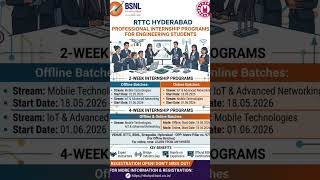 #Engineering #career with RTTC BSNL Hyderabad!#Internships in Mobile Tech, IoT &amp; Networking.