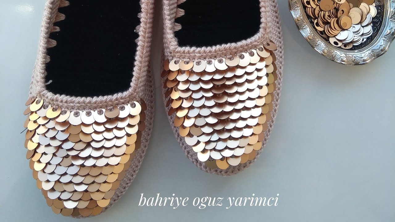 Keçe taban uzerine pullu babet yapımı(37_38 no) #crochet #shoes #pinterest #ceyizlikpatik