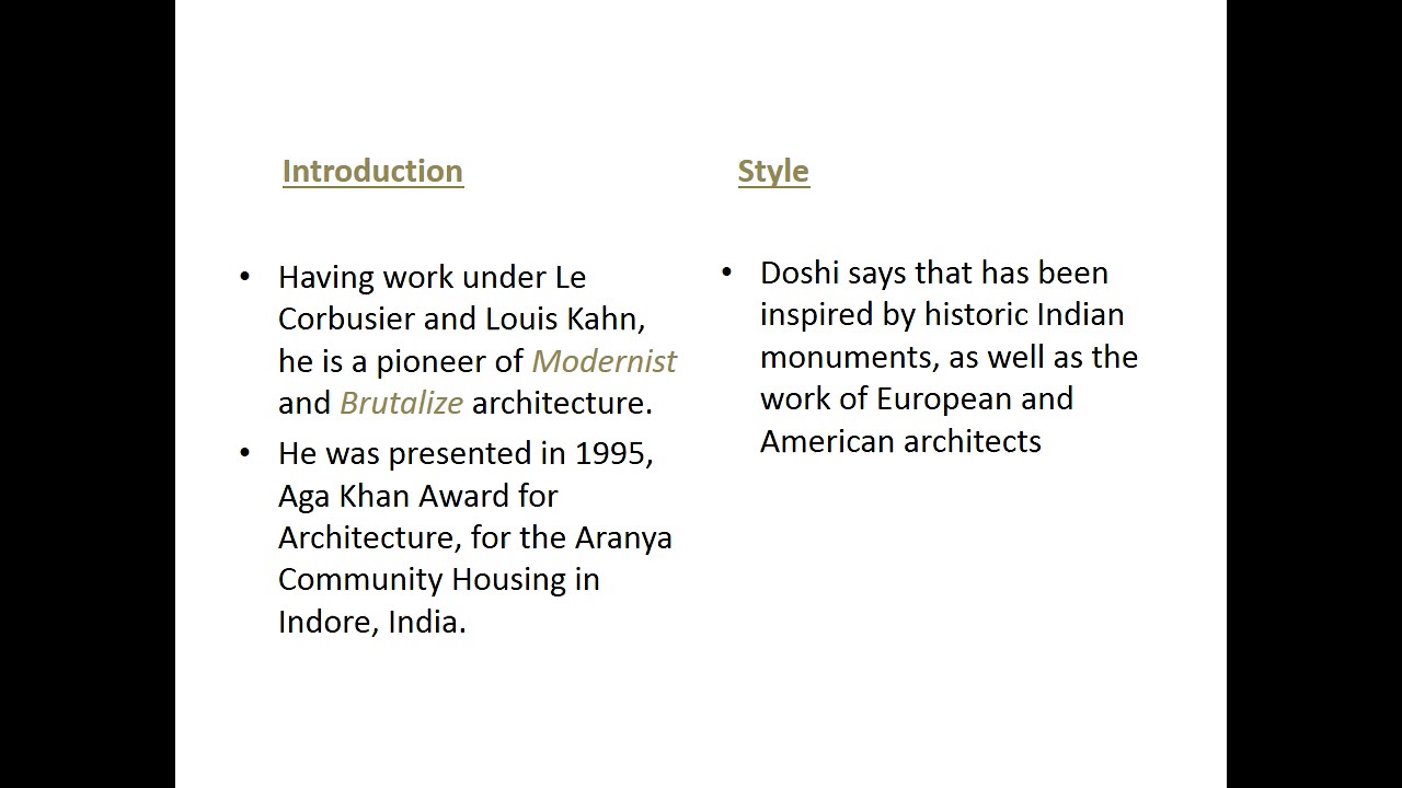 Ar. B.V. DOSHI introduction and works.