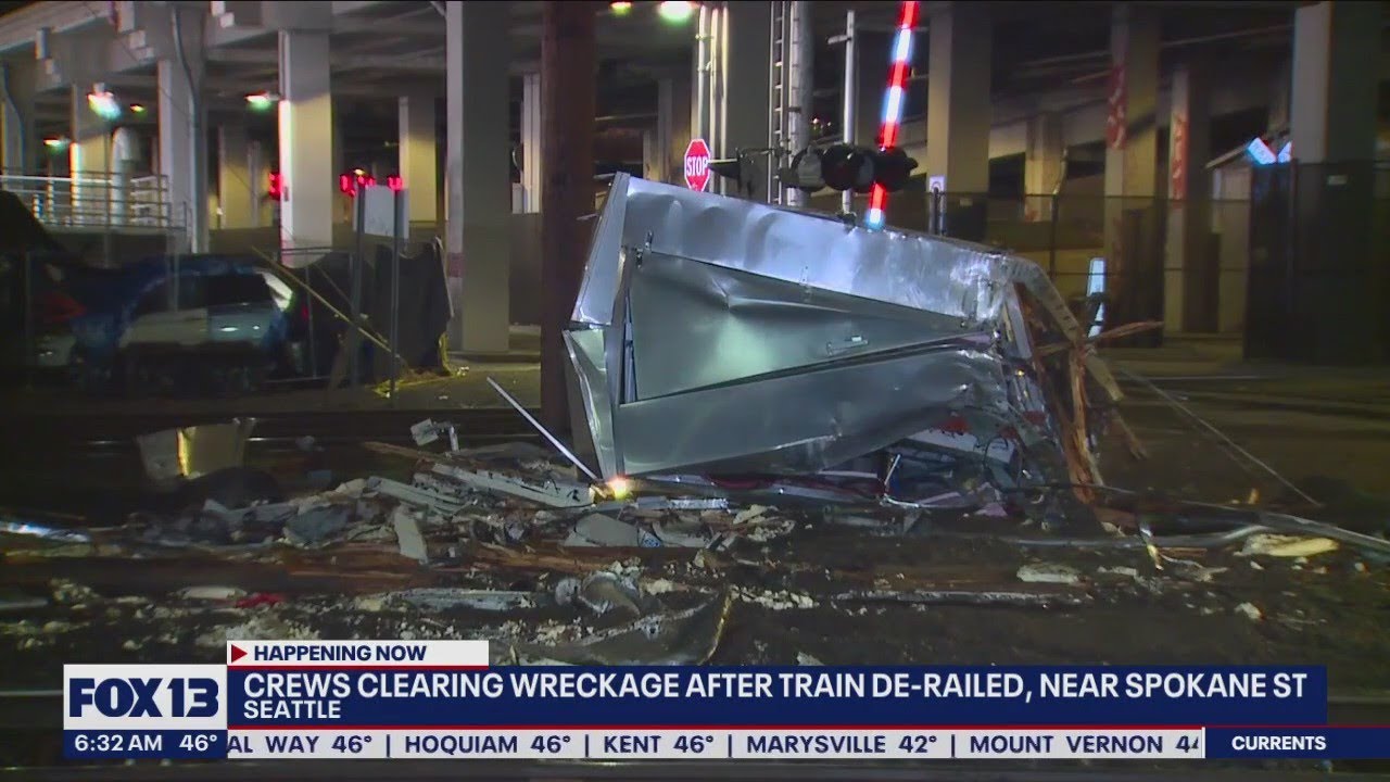 Crews clearing wreckage after train derailed in Seattle | FOX 13 ...