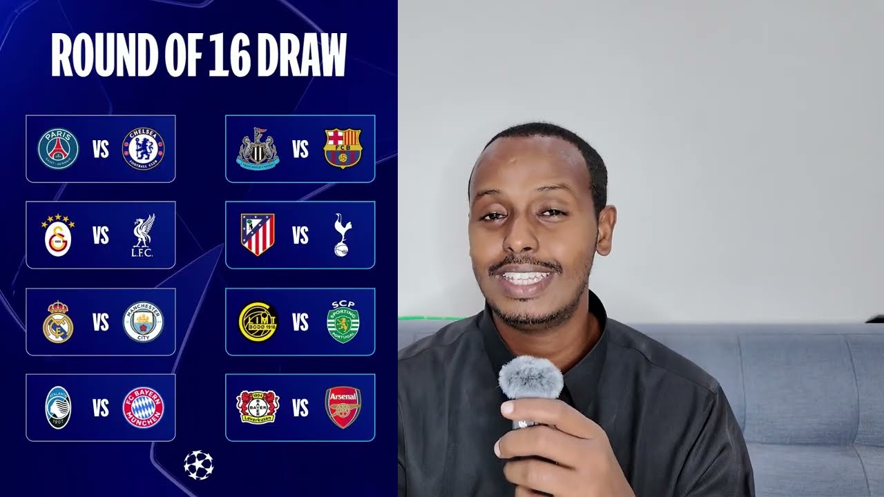 Rasmi isku aadka Champion ka wareegiisa 16aad la sameeyay Real vs Man City, PSG vs Chelsea, Arsenal