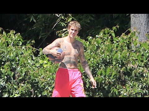 Justin Bieber Goes Shirtless For Basketball Game With Bodyguard