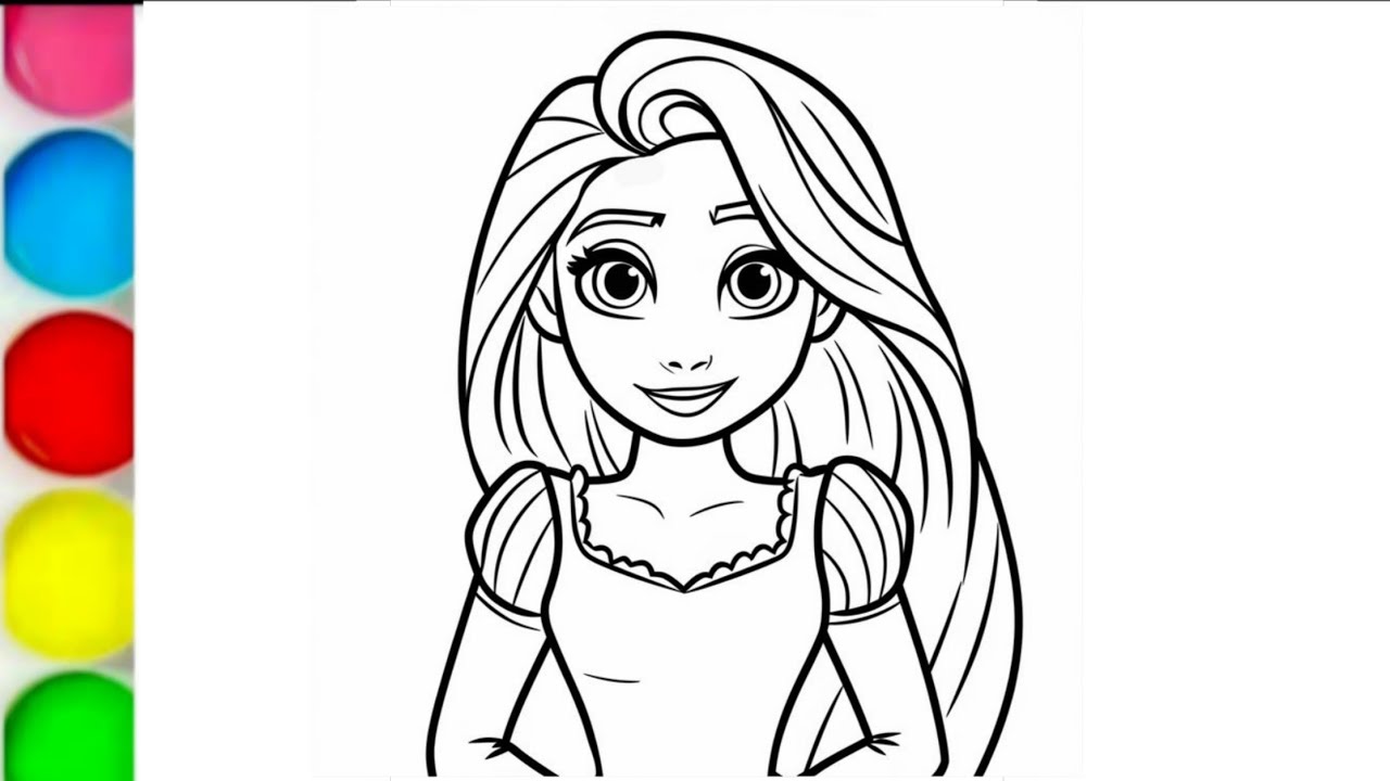 Рисунок и раскраска принцессы Рапунцель для детей, как нарисовать принцессу Рапунцель, принцесса ...