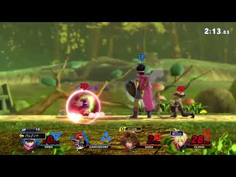 【28秒】スマブラSP　チーム乱闘　体力制1ストックに放り込まれて　パルプンテで勝った