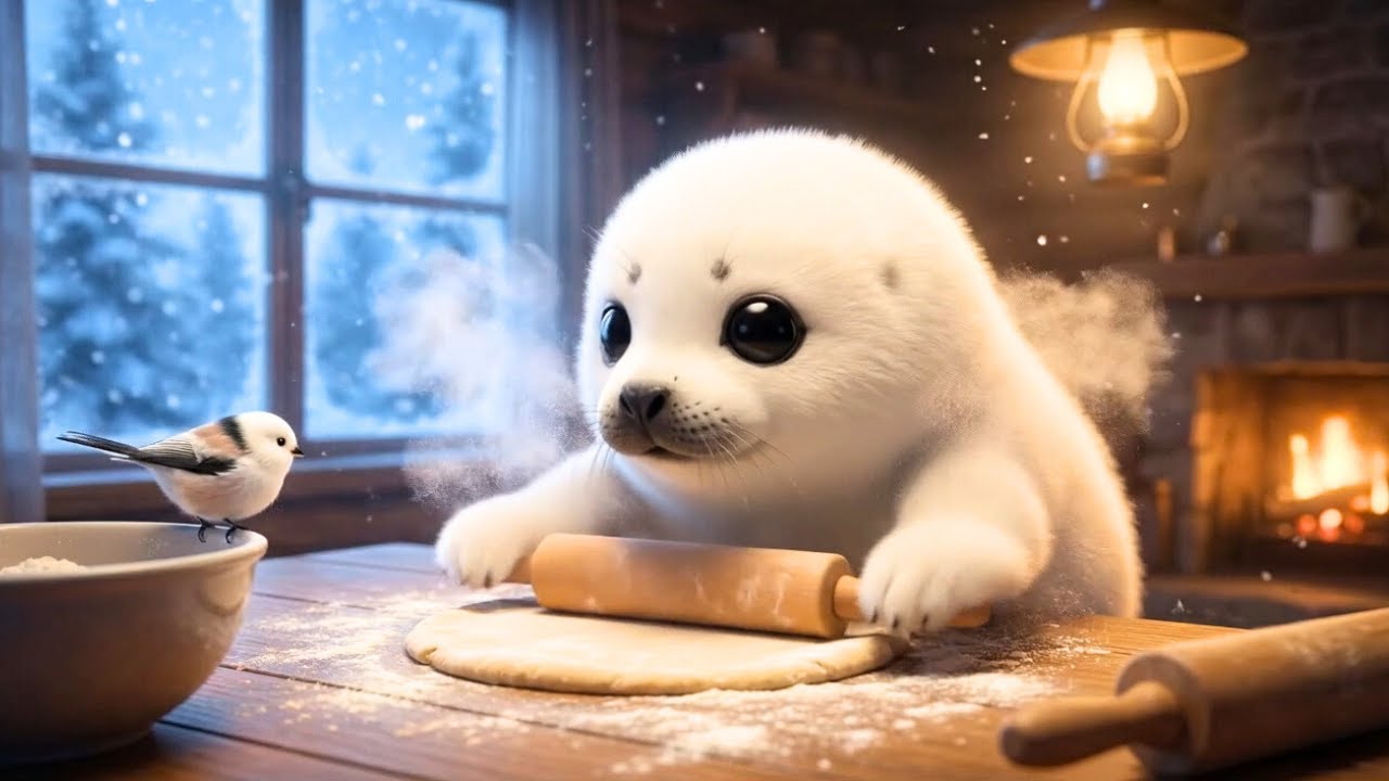 冬の日のアザラシとシマエナガのアップルパイ作り