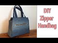 ZIPPER BAG TUTORIAL | ZIPPER HANDBAG MAKING/JEANS HANDBAG DESIGN/ RECYCLE OLD JEANS /DIY BAG SEWING