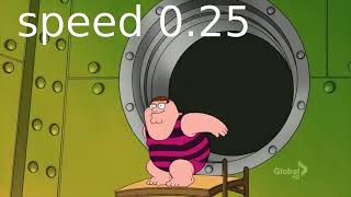 Peter Griffin dives into a room full of gold coins, but at different speeds
