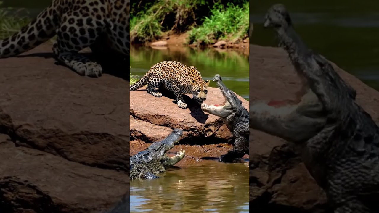 leopard vs crocodile 🐊 animal 