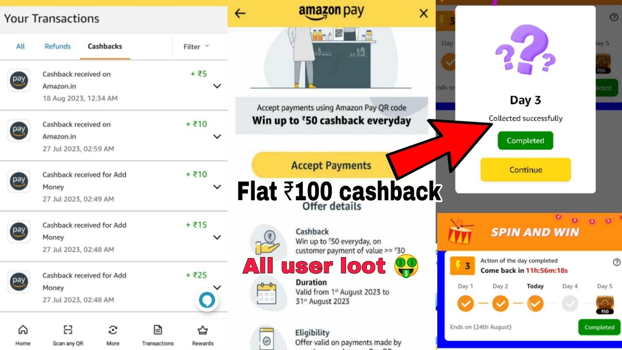 amazon pay spin and win offer today || amazon pay new cashback offer today