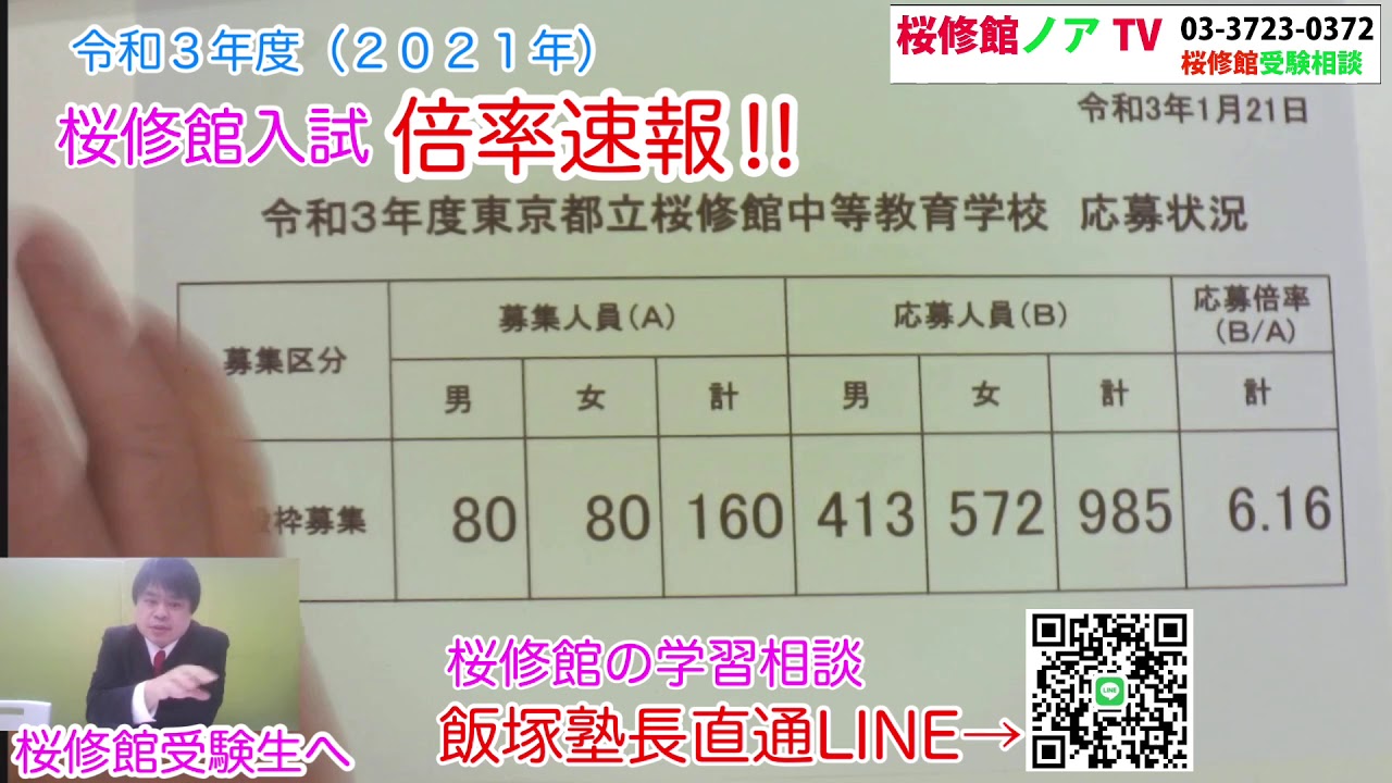 桜修館 桜修館入試倍率速報 ２０２１年 令和３年度 中学受験 桜修館ノアtv 桜修館対策プロ個別指導塾 Youtube