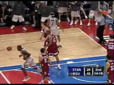 MSU's Shannon Brown dunks on Stanford's Matt Haryasz in 2004