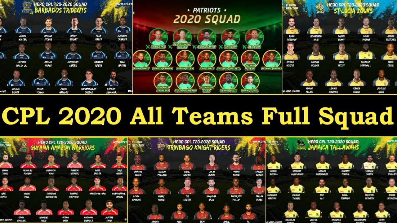 CPL 2020 All Teams Final Squad | Carabian Premiere League 2020 All Teams Final Squad | CPL 2021