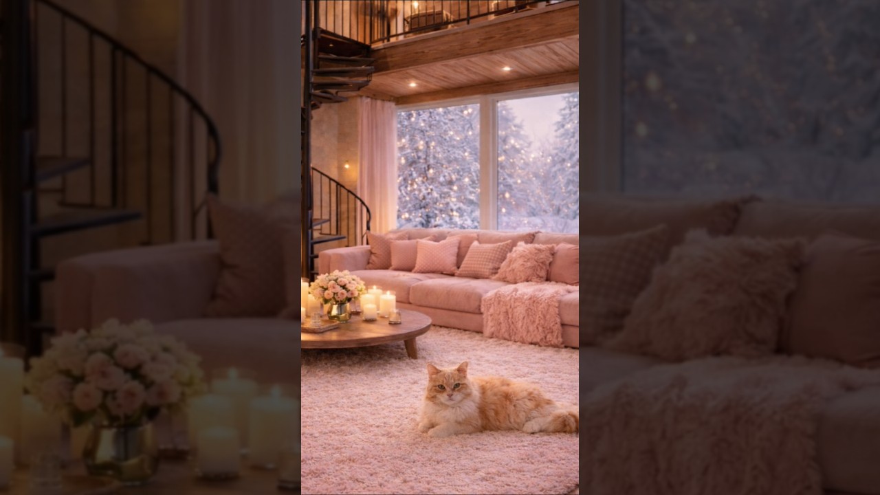Romantic Pink Cabin Fireplace Ambience 🩷🔥 | Calm & Cozy Vibes 