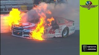 No. 42 of Kyle Larson catches fire after smacking wall